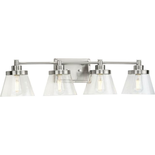 Progress Lighting Hinton 4 Light 34 inch Bath Vanity Light in Brushed Nickel with Clear Seeded Glass P300351-009