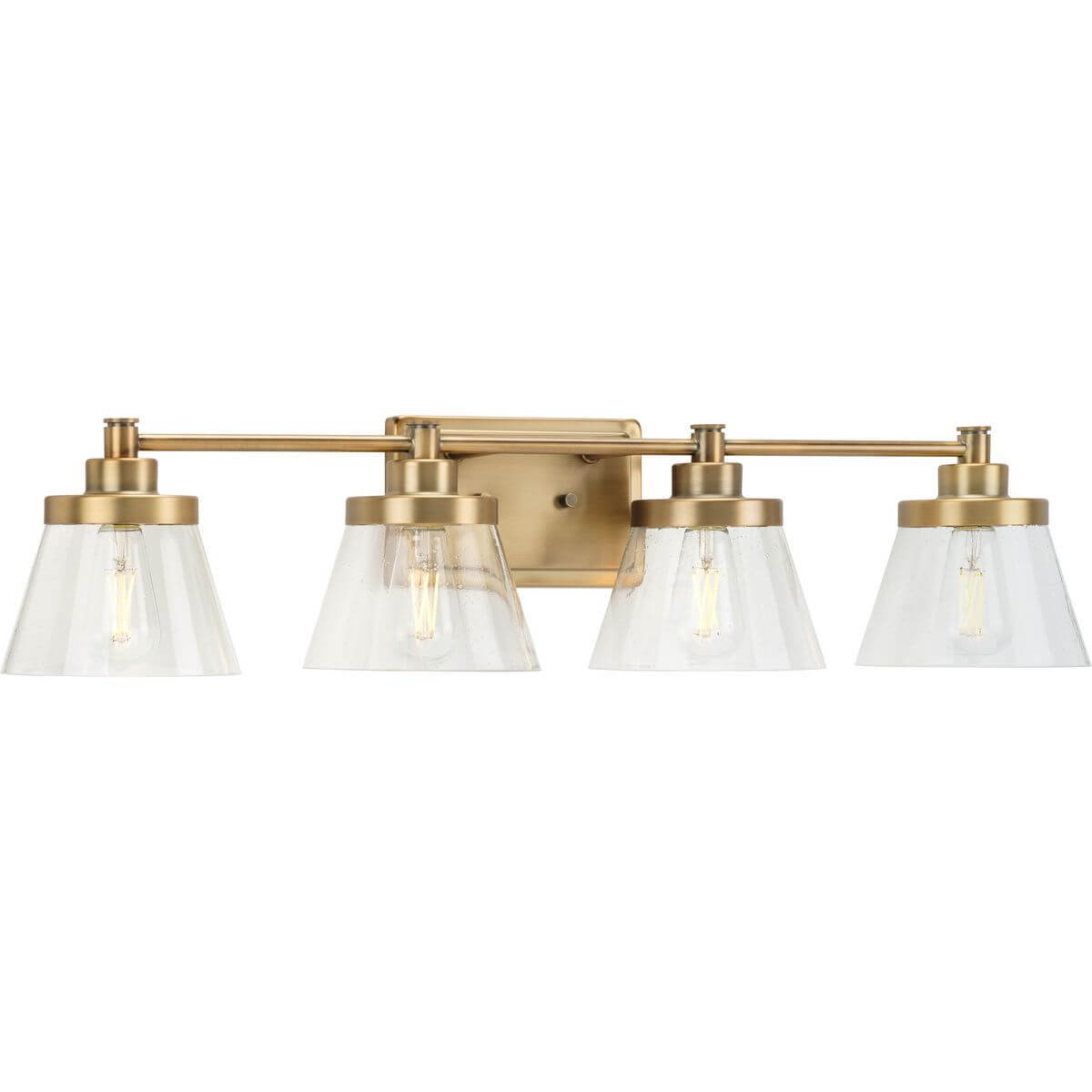 Progress Lighting Hinton 4 Light 34 inch Bath Vanity Light in Vintage Brass with Clear Seeded Glass P300351-163
