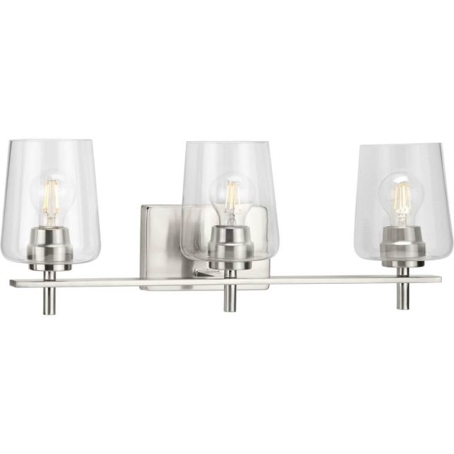 Progress Lighting Calais 3 Light 24 inch Bath Vanity Light in Brushed Nickel with Clear Glass P300362-009