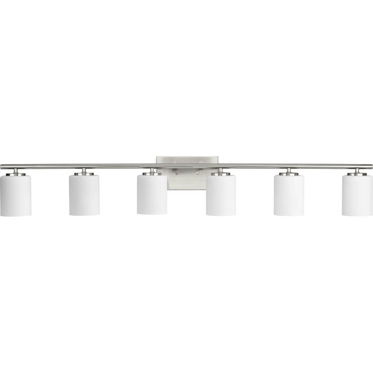 Progress Lighting Replay 6 Light 48 inch Bath Vanity Light in Brushed Nickel with Etched White Glass P300385-009
