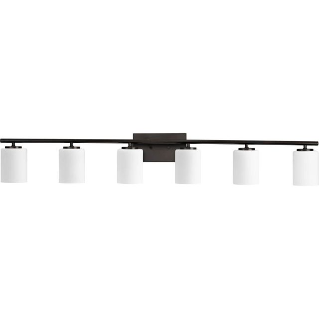 Progress Lighting Replay 6 Light 48 inch Bath Vanity Light in Antique Bronze with Etched White Glass P300385-020