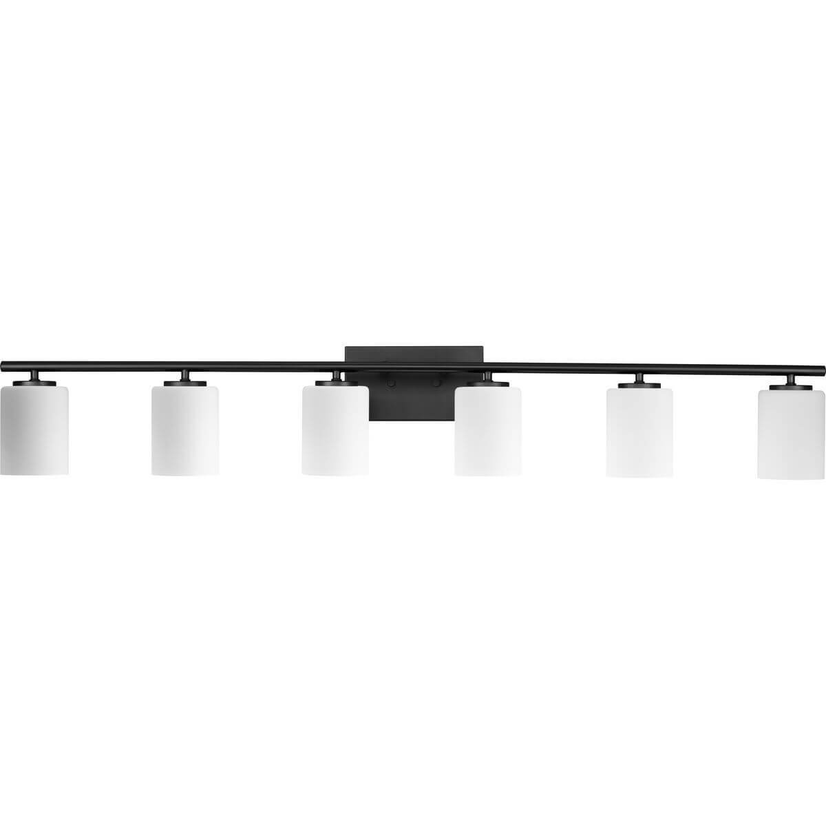 Progress Lighting Replay 6 Light 48 inch Bath Vanity Light in Textured Black with Etched White Glass P300385-031