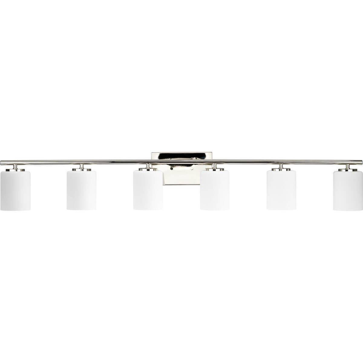 Progress Lighting Replay 6 Light 48 inch Bath Vanity Light in Polished Nickel with Etched White Glass P300385-104