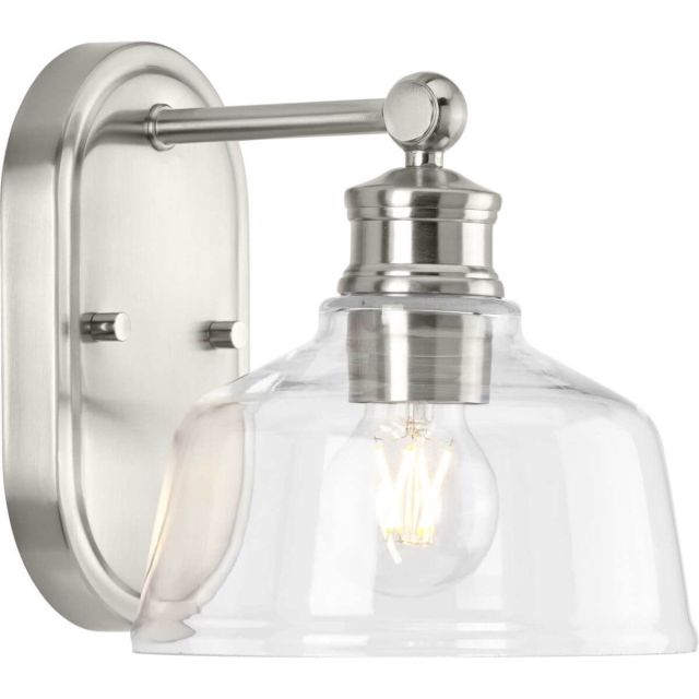 Progress Lighting Singleton 1 Light 9 inch Bath Vanity Light in Brushed Nickel with Clear Glass Shade P300395-009