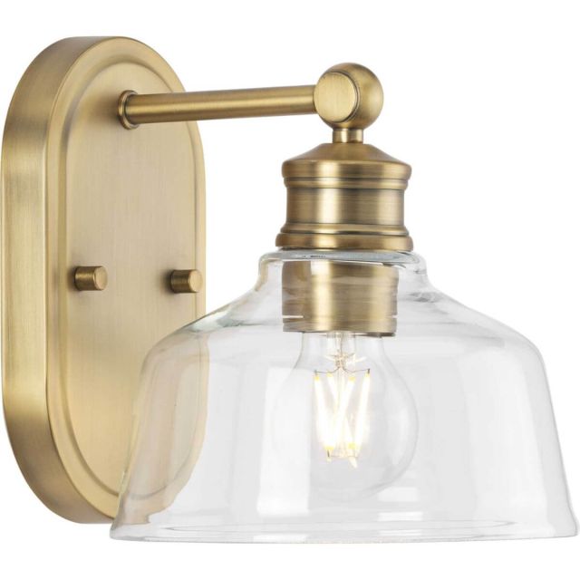 Progress Lighting Singleton 1 Light 9 inch Bath Vanity Light in Vintage Brass with Clear Glass Shade P300395-163