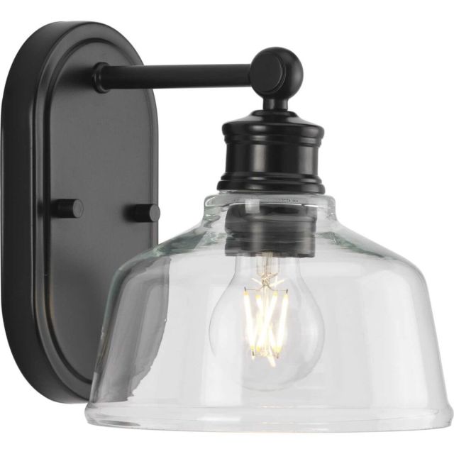 Progress Lighting Singleton 1 Light 9 inch Bath Vanity Light in Matte Black with Clear Glass Shade P300395-31M