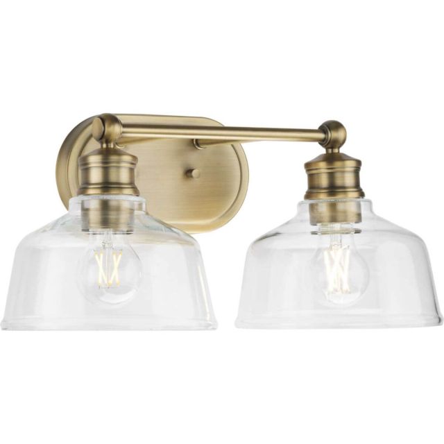 Progress Lighting P300396-163 Singleton 2 Light 17 inch Bath Vanity Light in Vintage Brass with Clear Glass Shade