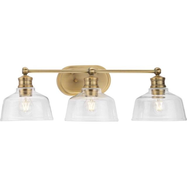 Progress Lighting Singleton 3 Light 27 inch Bath Vanity Light in Vintage Brass with Clear Glass Shade P300397-163