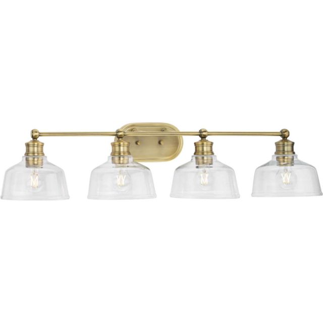 Progress Lighting Singleton 4 Light 36 inch Bath Vanity Light in Vintage Brass with Clear Glass Shade P300398-163