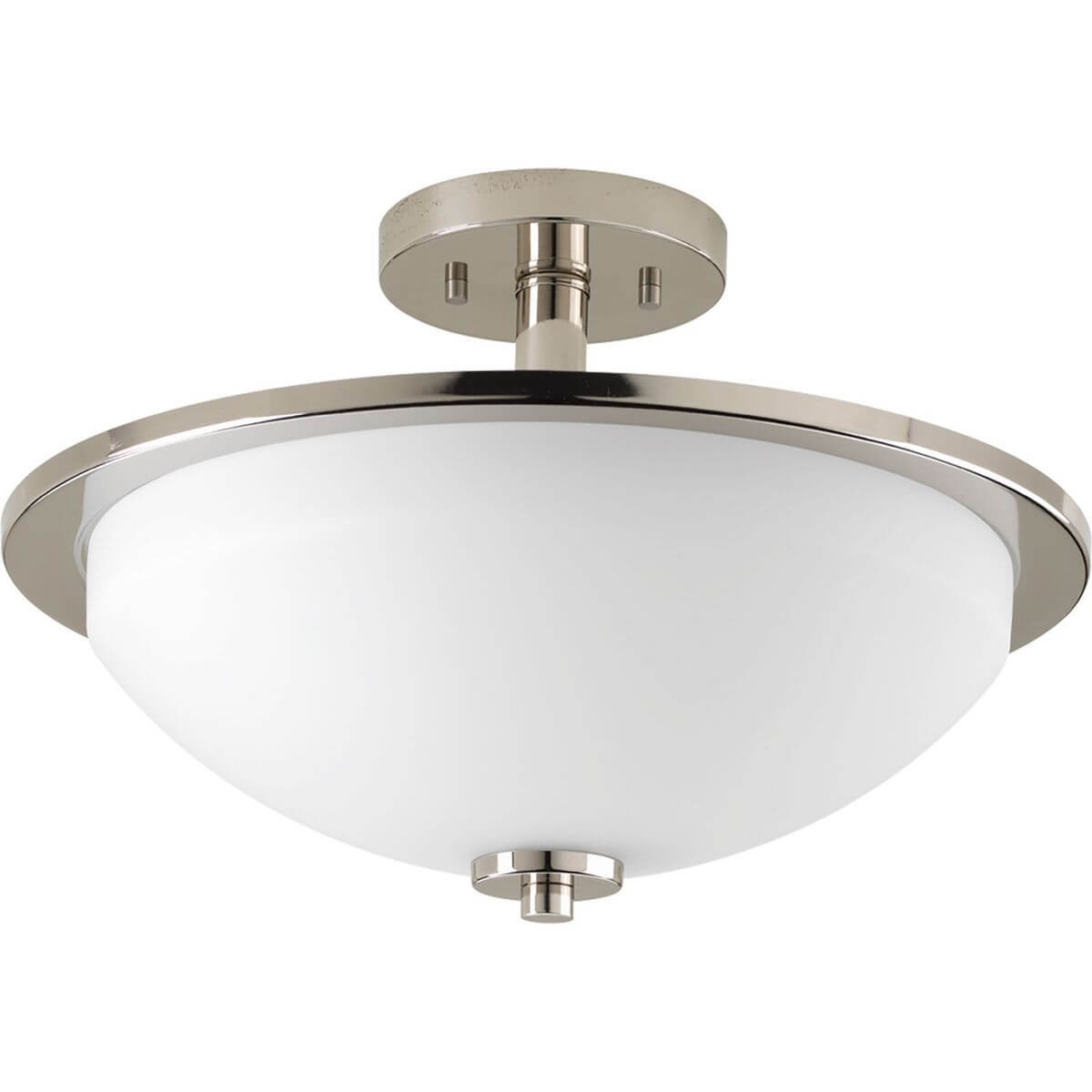 Progress Lighting Replay 2 Light 15 inch Semi-Flush Mount in Polished Nickel with Etched Outside and Painted White Inside Glass Bowl P3424-104