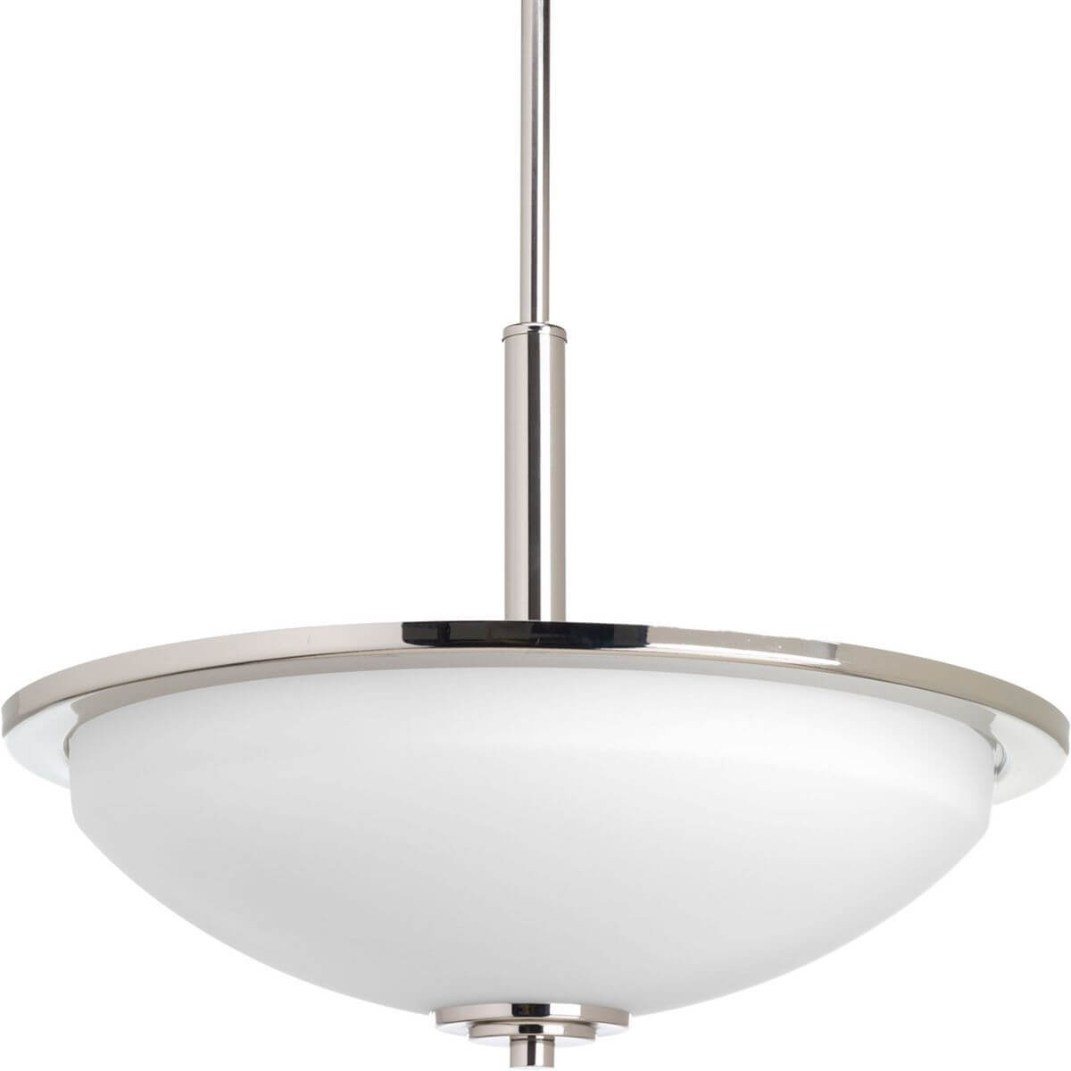Progress Lighting Replay 3 Light 17 inch Inverted Pendant in Polished Nickel with Etched Outside and Painted White Inside Glass Bowl P3450-104