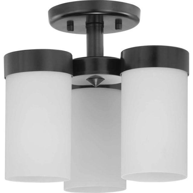 Progress Lighting Elevate 3 Light 12 Inch Flush Mount in Black with Etched White Glass P350040-031