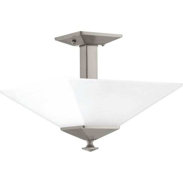 Progress Lighting Clifton Heights 2 Light 13 inch Semi-Flush Mount in Brushed Nickel with Etched Glass P350107-009