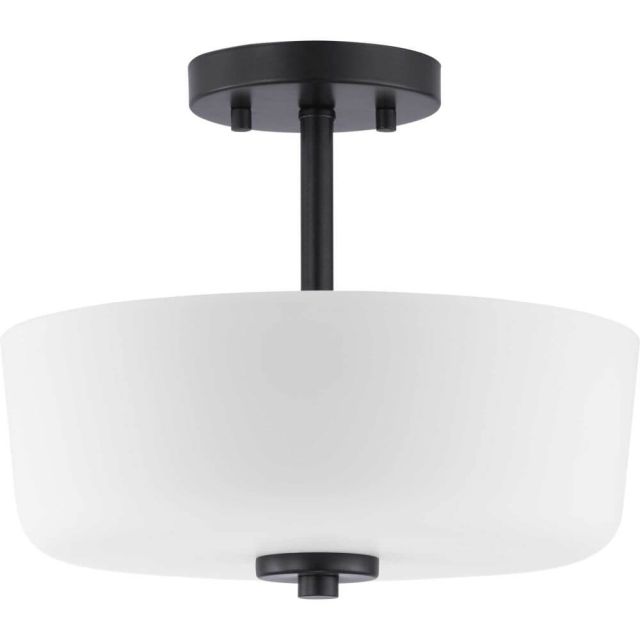 Progress Lighting Tobin 2 Light 12 Inch Convertible Semi-Flush Mount in Black with Etched White Glass P350137-031