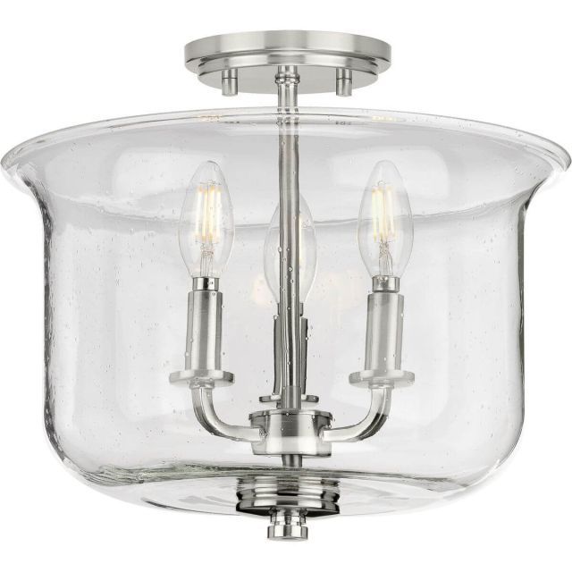 Progress Lighting Winslett 3 Light 14 inch Semi-Flush Convertible to Pendant in Brushed Nickel with Clear Seeded Glass P350153-009