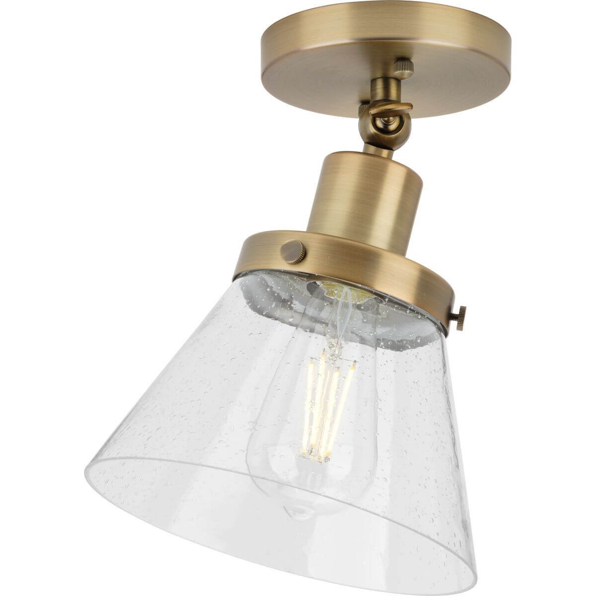 Progress Lighting Hinton 1 Light 8 inch Flush Mount in Vintage Brass with Clear Seeded Glass P350198-163