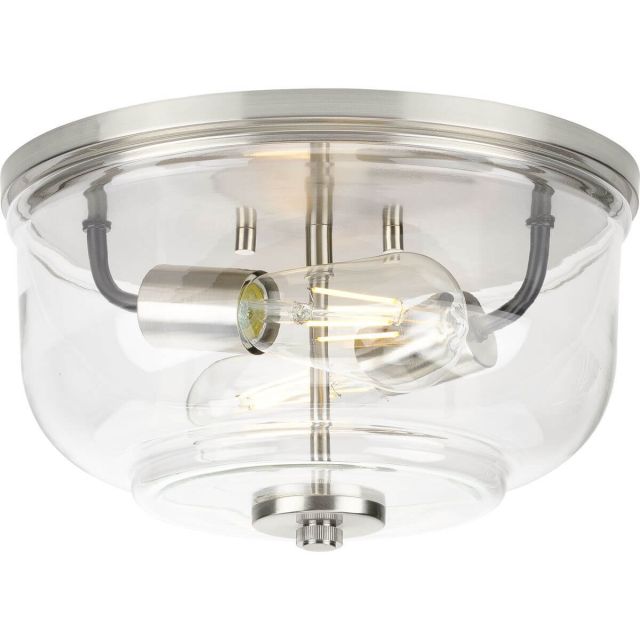 Progress Lighting Rushton 2 Light 12 inch Flush Mount in Brushed Nickel with Clear Glass P350205-009