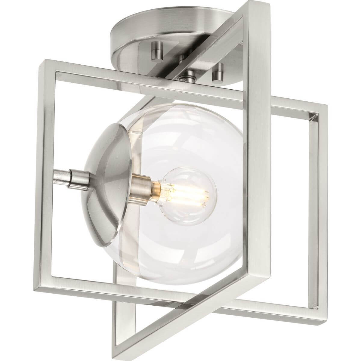 Progress Lighting Atwell 1 Light 12 inch Semi-Flush Mount in Brushed Nickel with Clear Glass P350218-009