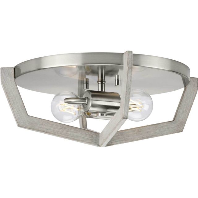 Progress Lighting Galloway 2 Light 15 inch Flush Mount in Brushed Nickel with Grey Washed Oak Accents P350224-009