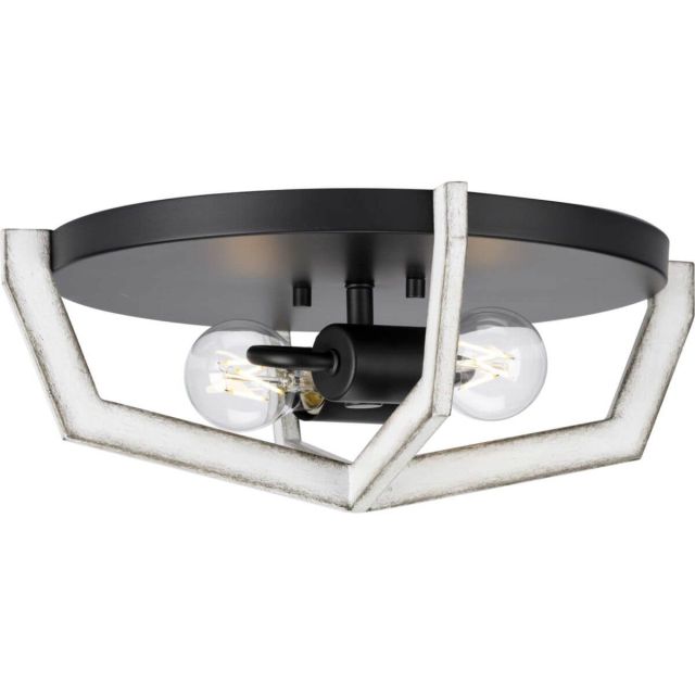 Progress Lighting Galloway 2 Light 15 inch Flush Mount in Matte Black with Distressed White Accents P350224-31M