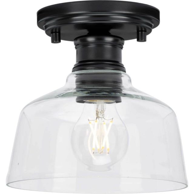 Progress Lighting Singleton 1 Light 8 inch Semi-Flush Mount in Matte Black with Clear Glass Shade P350226-31M