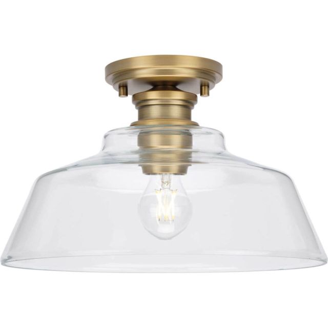 Progress Lighting Singleton 1 Light 14 inch Semi-Flush Mount in Vintage Brass with Clear Glass Shade P350227-163