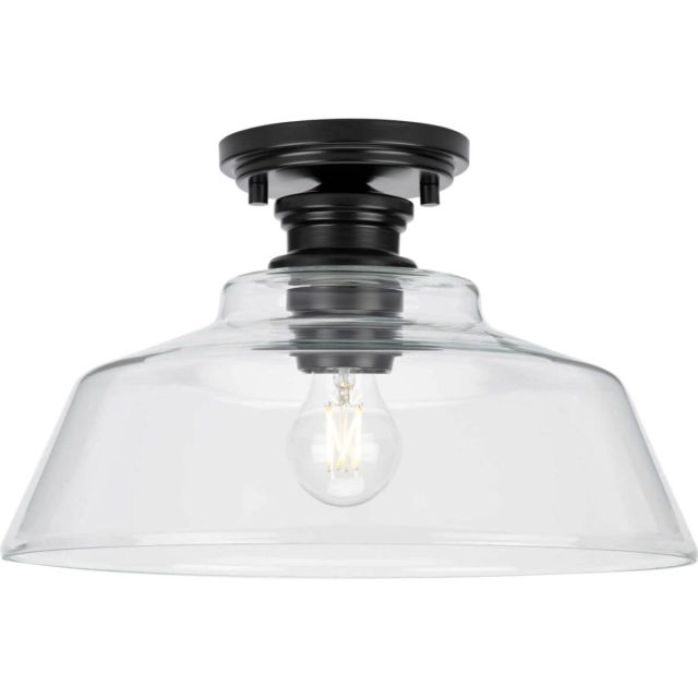 Progress Lighting Singleton 1 Light 14 inch Semi-Flush Mount in Matte Black with Clear Glass Shade P350227-31M