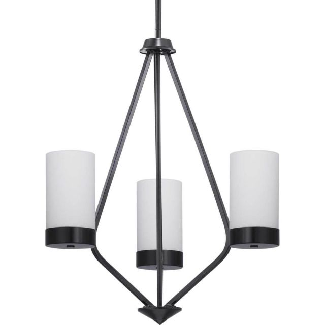 Progress Lighting Elevate 3 Light 22 Inch Chandelier in Black with Etched White Glass P400021-031