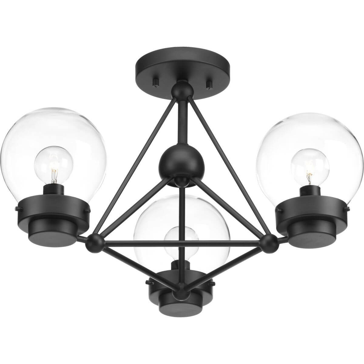 Progress Lighting P400077-031 Spatial 3 Light 20 inch Semi-Flush Convertible to Pendant in Matte Black with Clear Glass