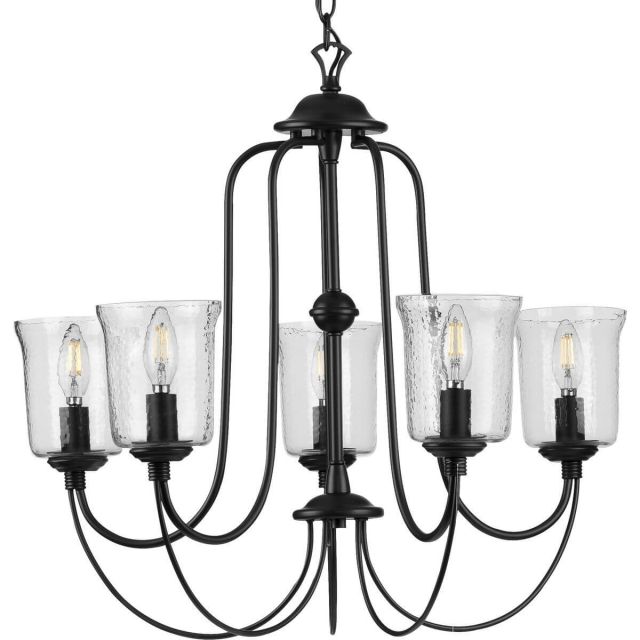 Progress Lighting Bowman 5 Light 26 inch Chandelier in Matte Black with Clear Chiseled Glass Shade P400194-031