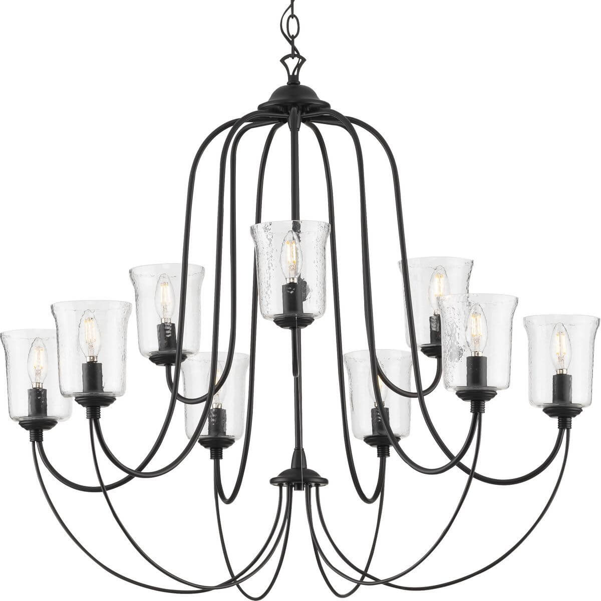 Progress Lighting Bowman 9 Light 37 inch Chandelier in Matte Black with Clear Chiseled Glass Shade P400196-031