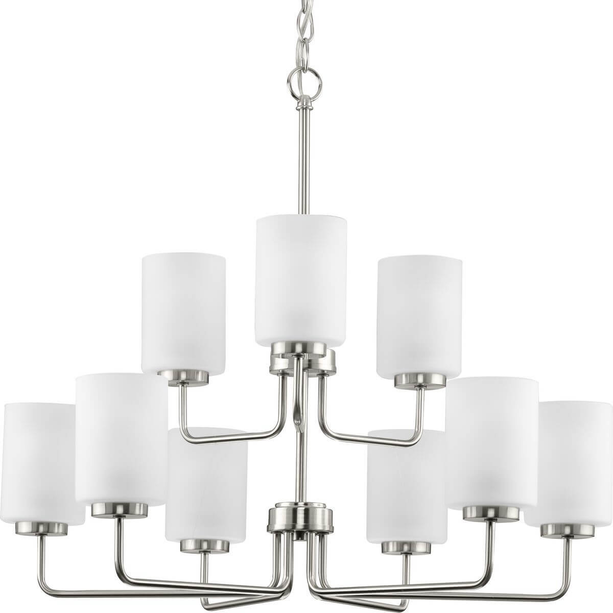 Progress Lighting Merry 9 Light 28 inch Chandelier in Brushed Nickel with Etched Glass P400276-009