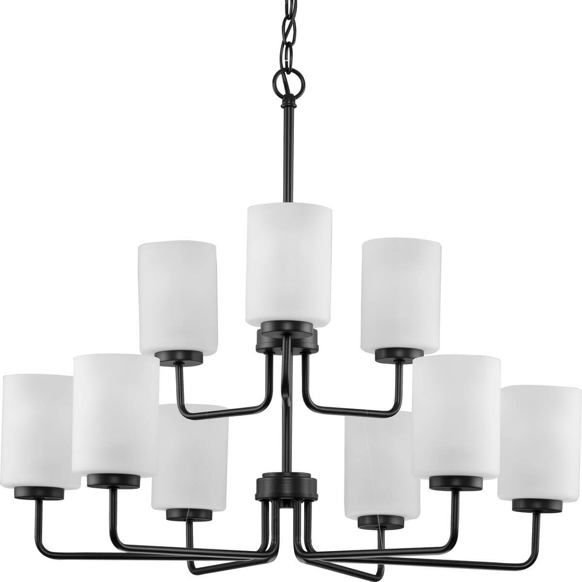 Progress Lighting Merry 9 Light 28 inch Chandelier in Matte Black with Etched Glass P400276-031