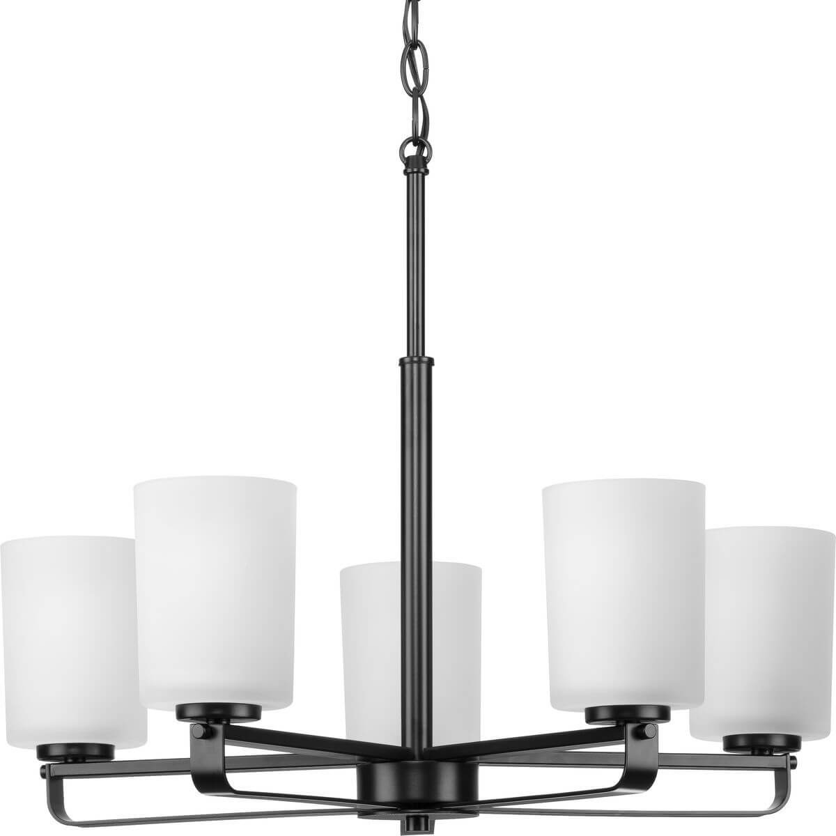 Progress Lighting League 5 Light 24 inch Chandelier in Matte Black with Etched Glass P400286-31M