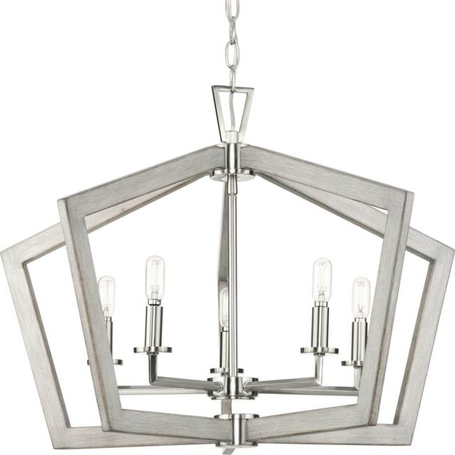 Progress Lighting Galloway 5 Light 28 inch Pendant in Brushed Nickel with Grey Washed Oak Accents P400301-009