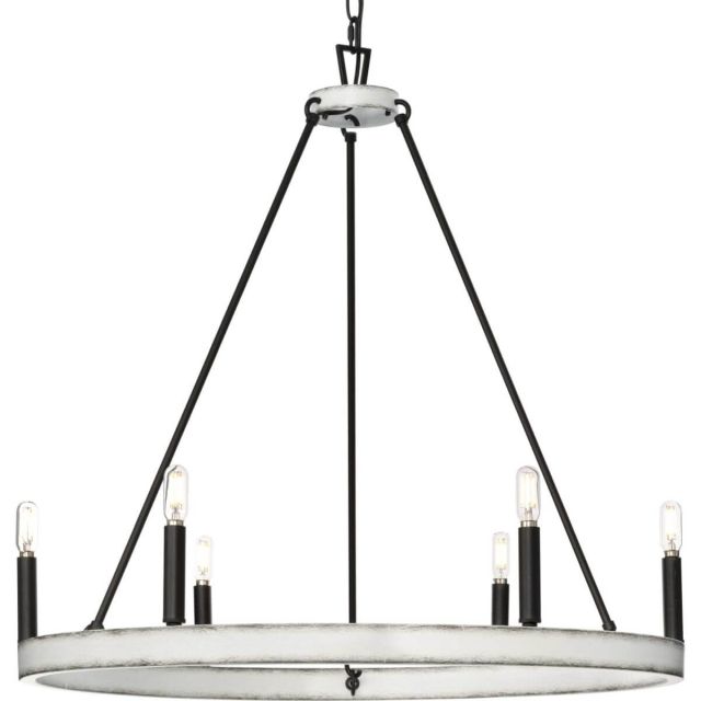 Progress Lighting P400302-31M Galloway 6 Light 30 inch Chandelier in Matte Black with Distressed White Accents
