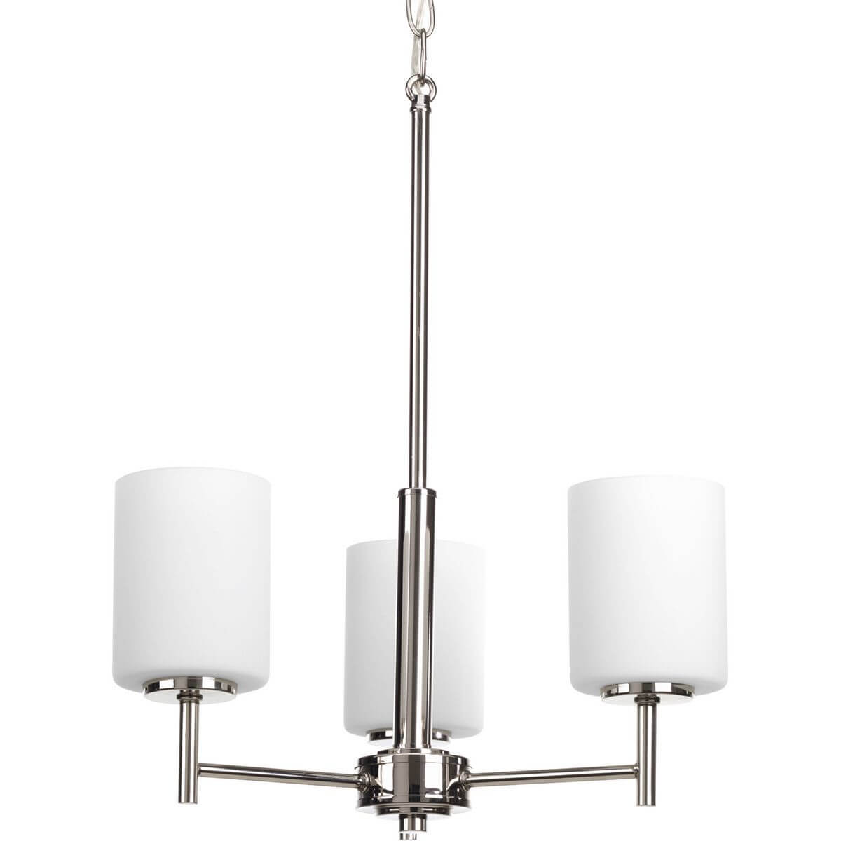 Progress Lighting Replay 3 Light 17 inch Chandelier in Polished Nickel with Etched Outside and Painted White Inside Glass Shade P4318-104