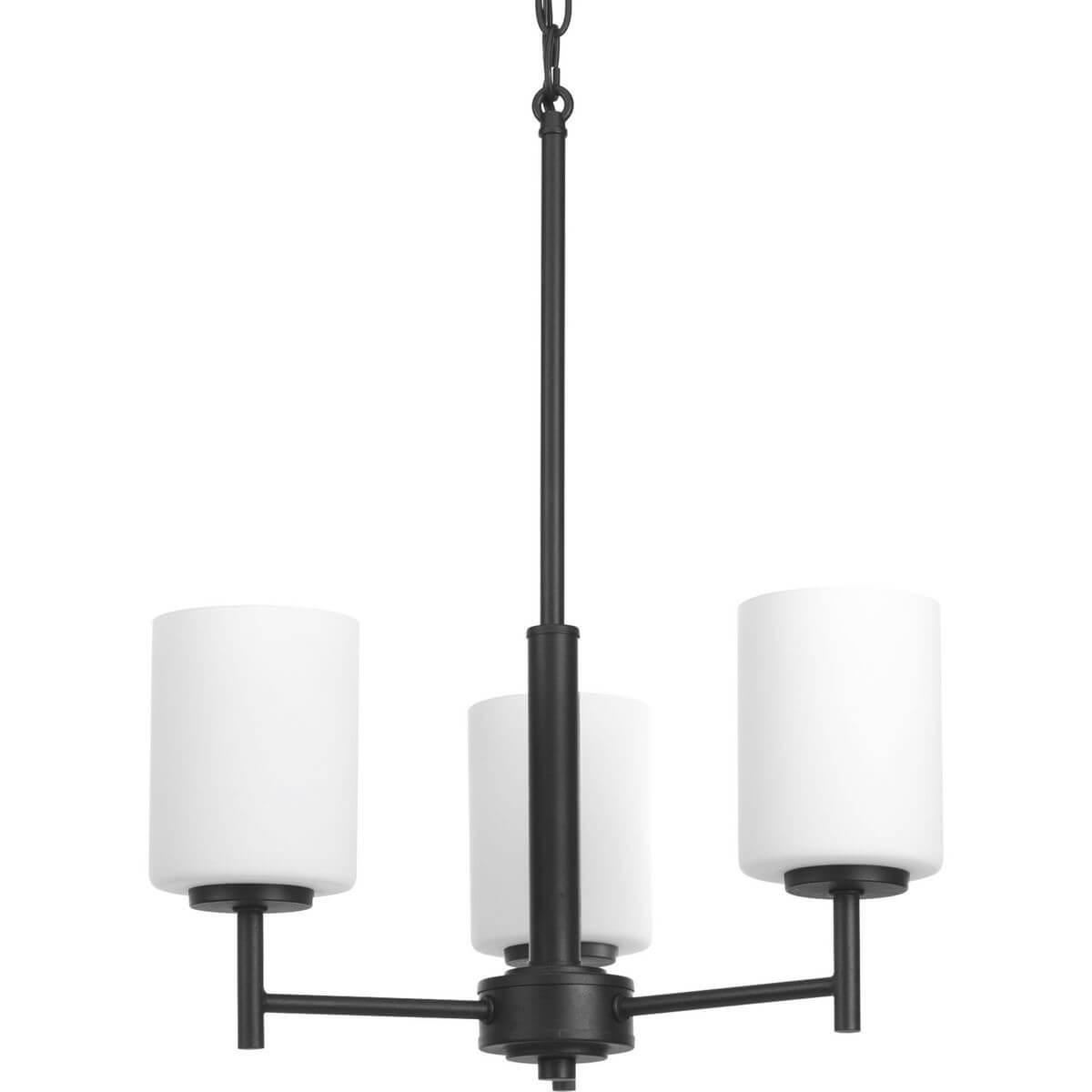 Progress Lighting Replay 3 Light 17 inch Chandelier in Textured Black with Etched Outside and Painted White Inside Glass Shade P4318-31