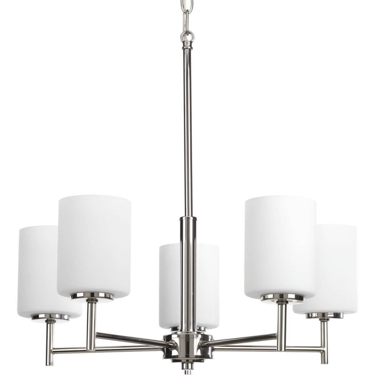 Progress Lighting Replay 5 Light 21 inch Chandelier in Polished Nickel with Etched Outside and Painted White Inside Glass Shade P4319-104