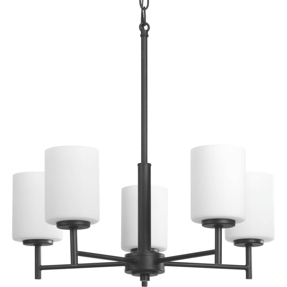 Progress Lighting Replay 5 Light 21 inch Chandelier in Textured Black with Etched Outside and Painted White Inside Glass Shade P4319-31