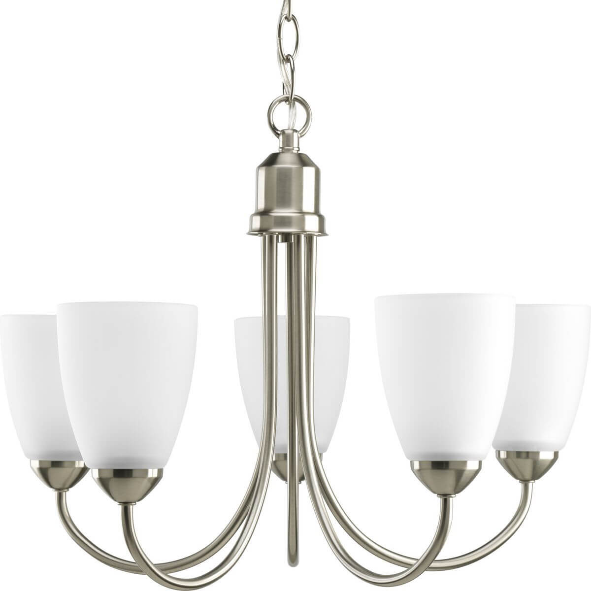 Progress Lighting Gather 5 Light 21 inch Chandelier in Brushed Nickel with Etched Glass P4441-09