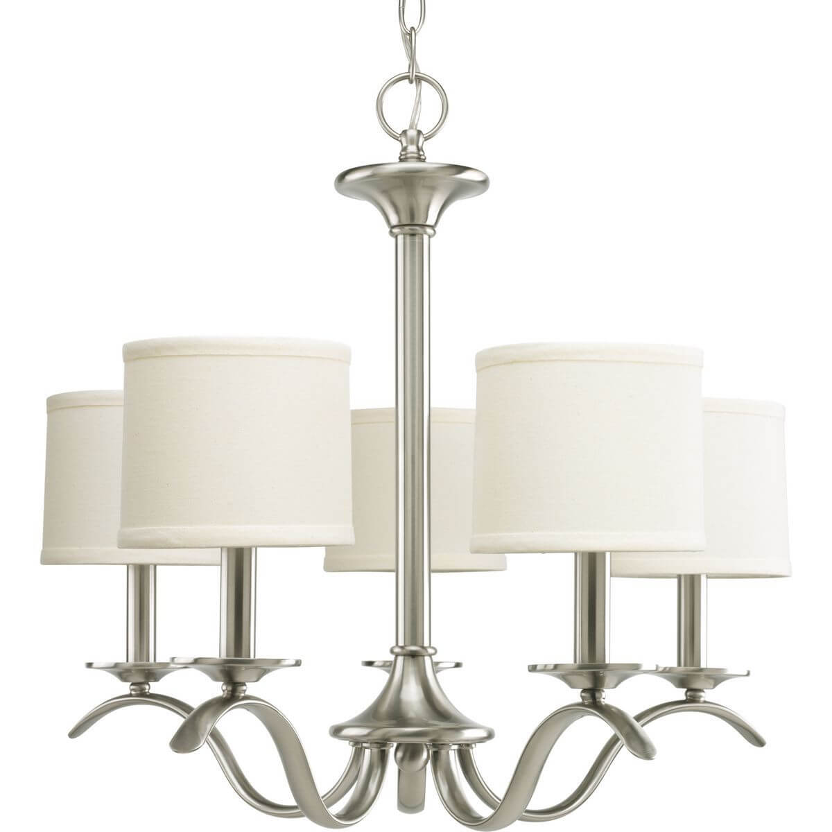 Progress Lighting P4635-09 Inspire 5 Light 23 inch Chandelier in Brushed Nickel with Off White Linen Drum Shades
