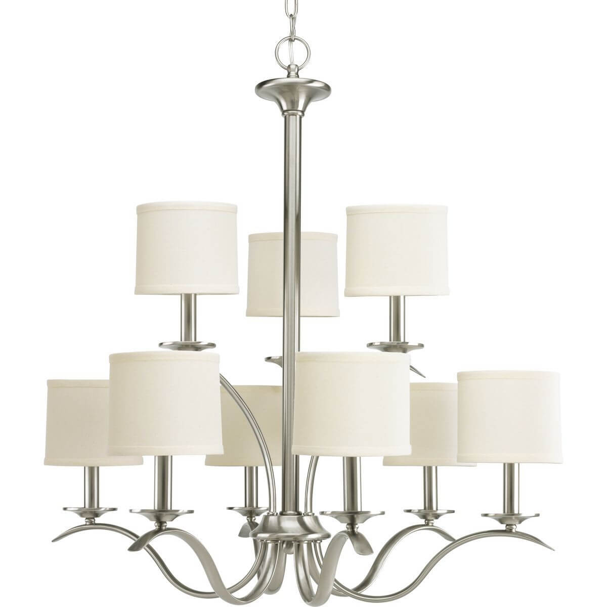 Progress Lighting P4638-09 Inspire 9 Light 29 inch Chandelier in Brushed Nickel with Off White Linen Drum Shades