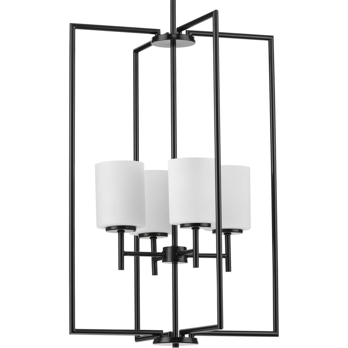 Progress Lighting Replay 4 Light 18 inch Pendant in Textured Black with Etched White Glass P500206-031