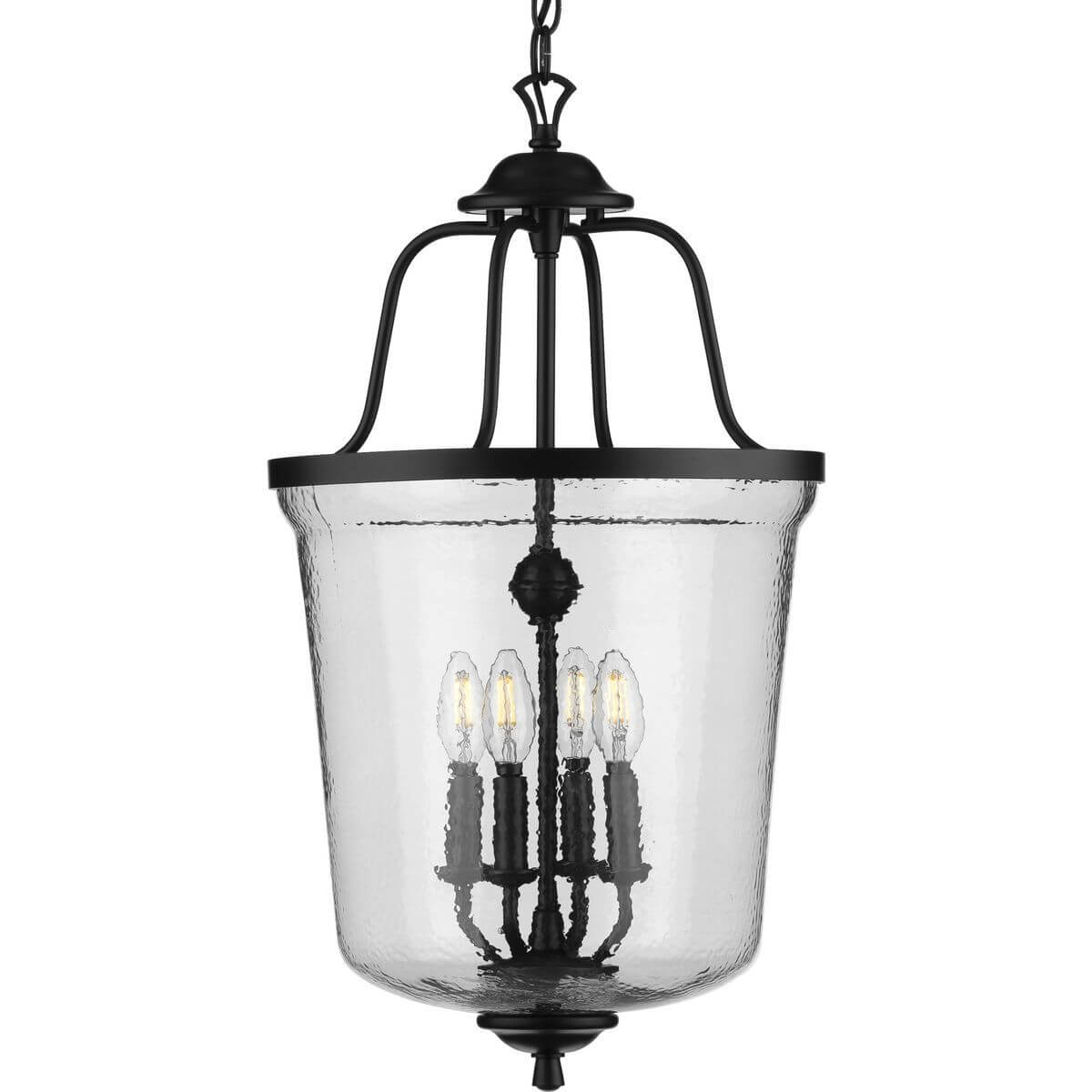 Progress Lighting Bowman 4 Light 14 inch Foyer Pendant in Matte Black with Clear Chiseled Glass Shade P500207-031