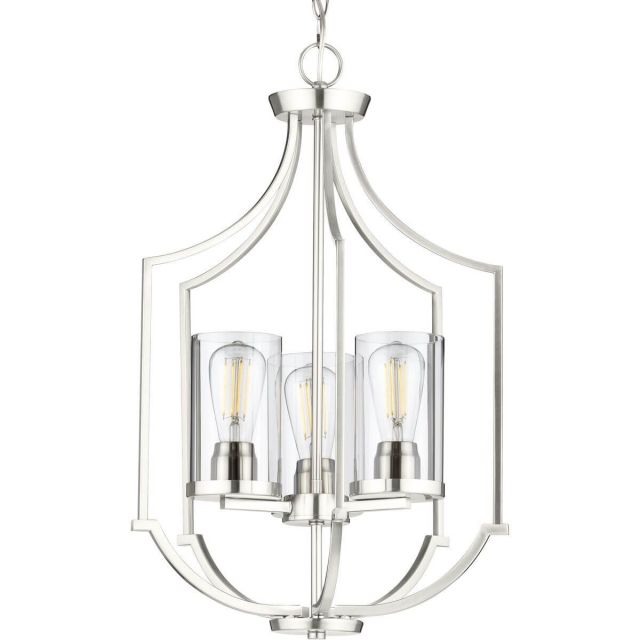 Progress Lighting Lassiter 3 Light 17 inch Foyer Pendant in Brushed Nickel with Clear Glass P500209-009