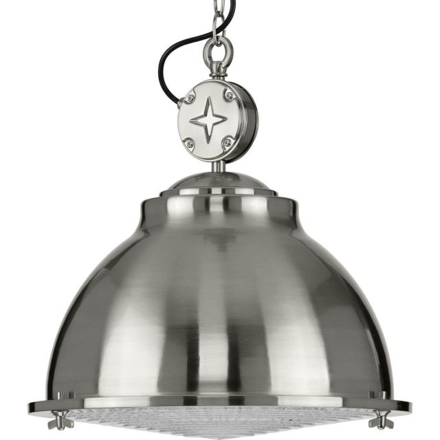 Progress Lighting P500212-009 Medal 1 Light 17 inch Pendant in Brushed Nickel with Clear Patterned Glass Lens