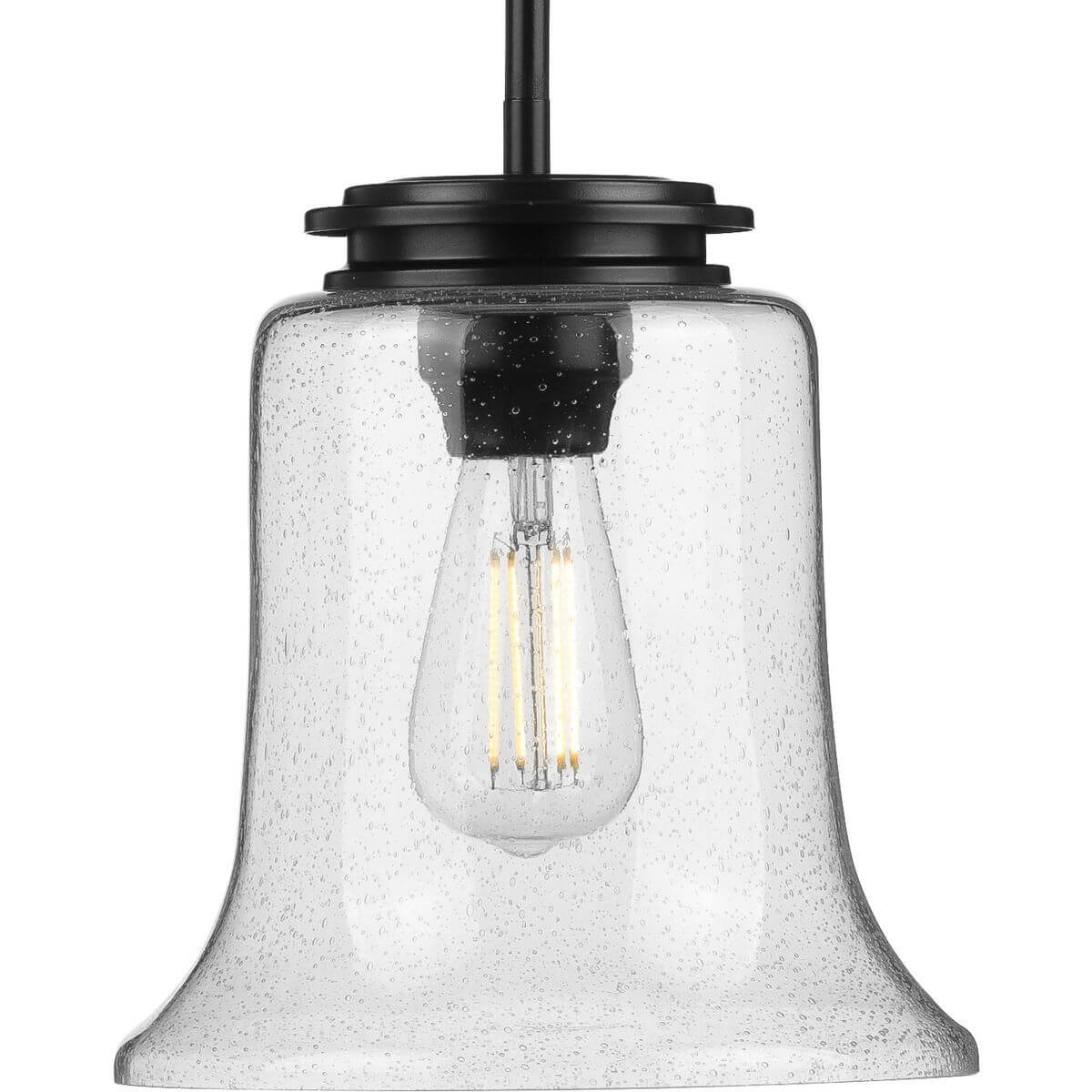 Progress Lighting Winslett 1 Light 9 inch Pendant in Matte Black with Clear Seeded Glass P500238-031