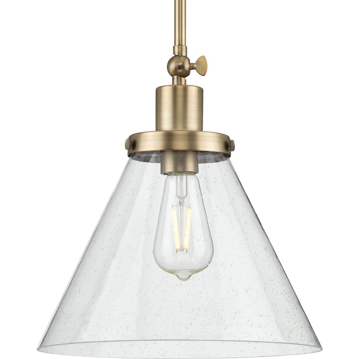Progress Lighting Hinton 1 Light 12 inch Pendant in Vintage Brass with Clear Seeded Glass P500324-163