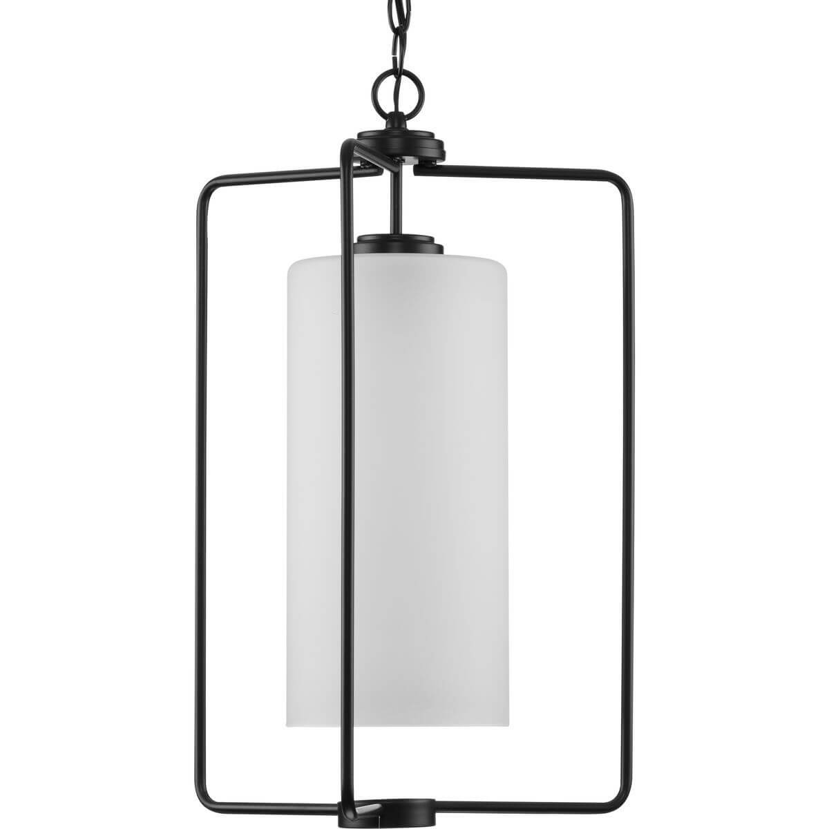 Progress Lighting Merry 1 Light 15 inch Foyer Pendant in Matte Black with Etched Glass P500333-031